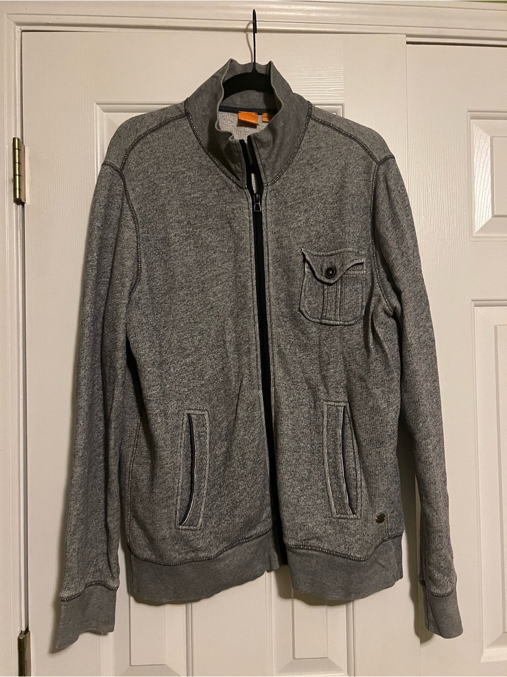 BOSS Men's Gray Full‑Zip Sweater Jacket